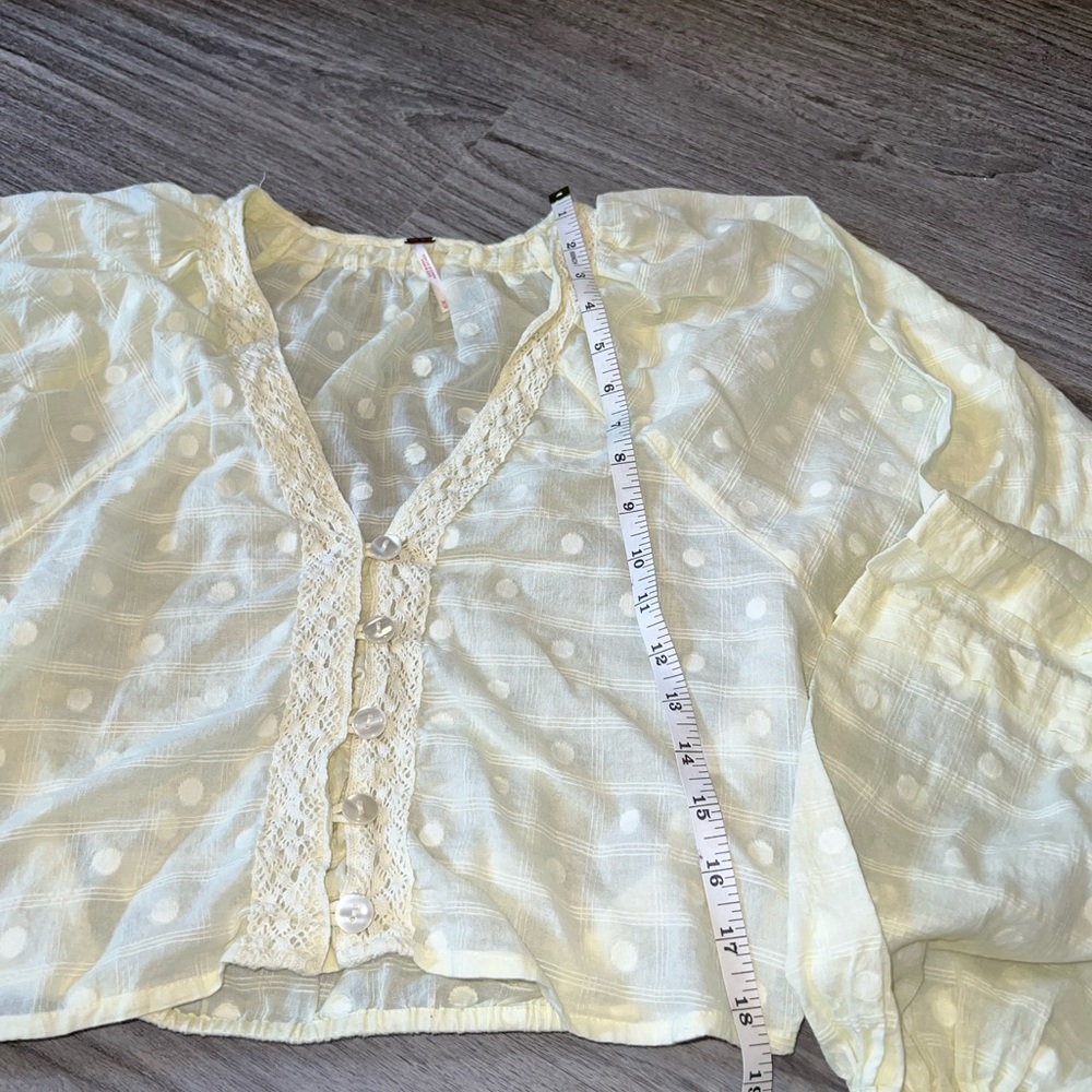 Free People Long Sleeve Yellow Bubble Sleeve Top with Buttons - Picture 5 of 10